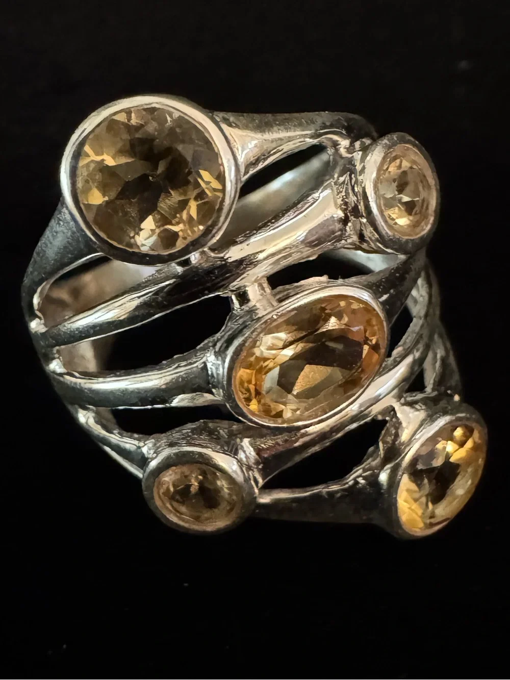 Sterling Silver Multi-Stone Citrine Ring - Yellow‎ Gemstone Band